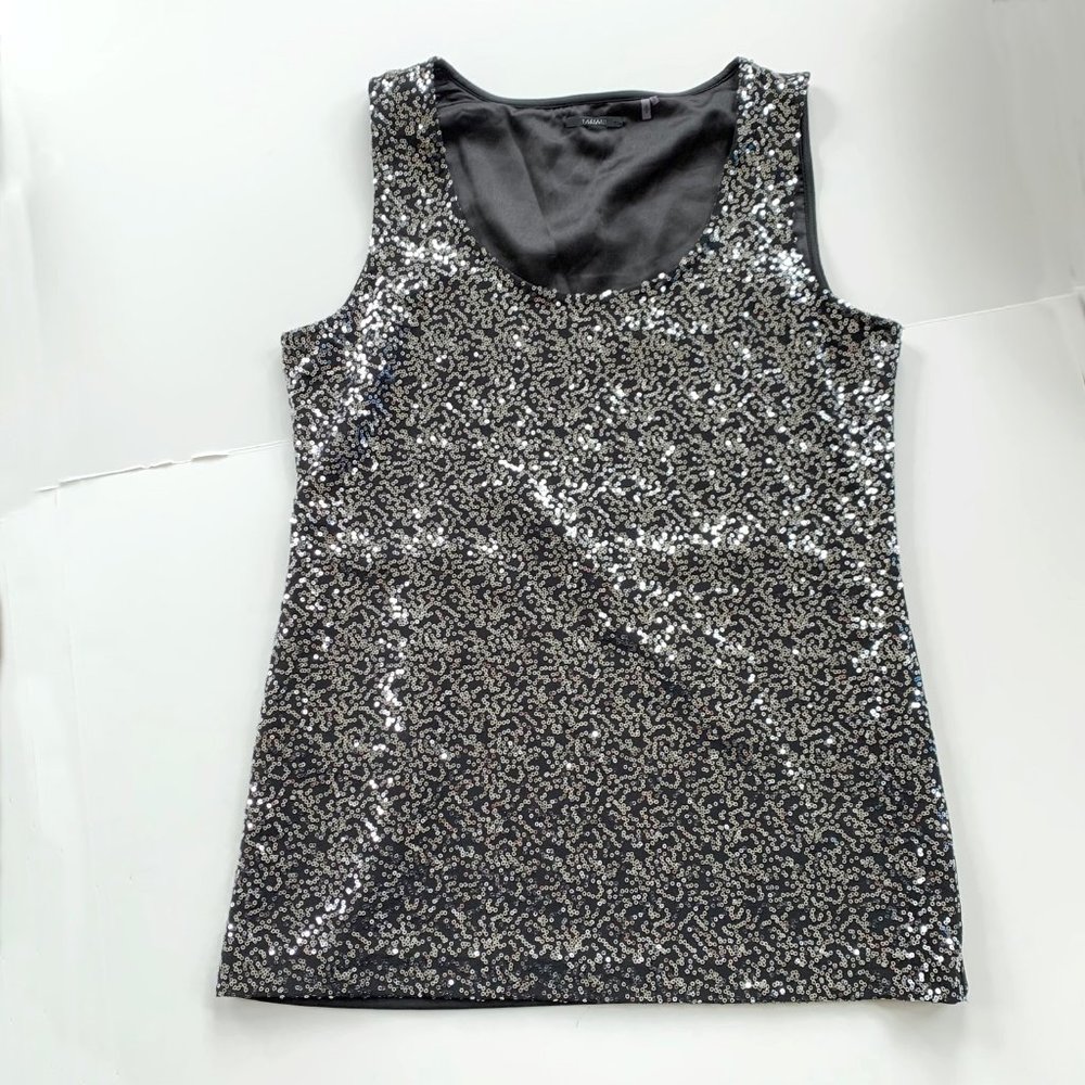 Sequined Tank Black/Silver. EUC SMALL